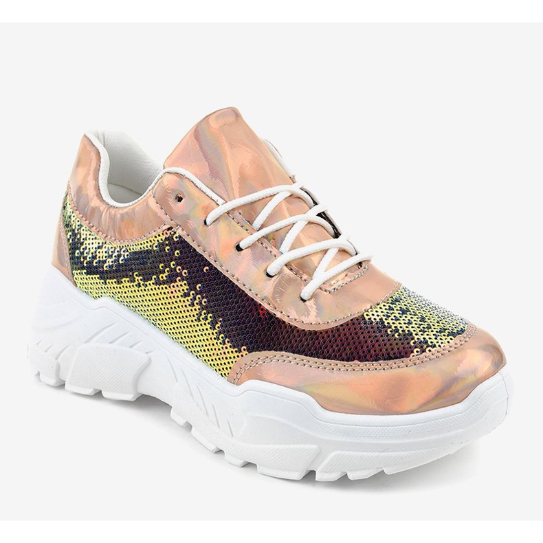 Sapatos esportivos champanhe com lantejoulas W-3118 amarelo 1