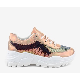 Sapatos esportivos champanhe com lantejoulas W-3118 amarelo 2