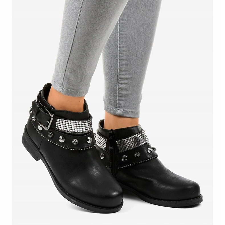 Botas pretas decoradas com zíper LL178 preto 2