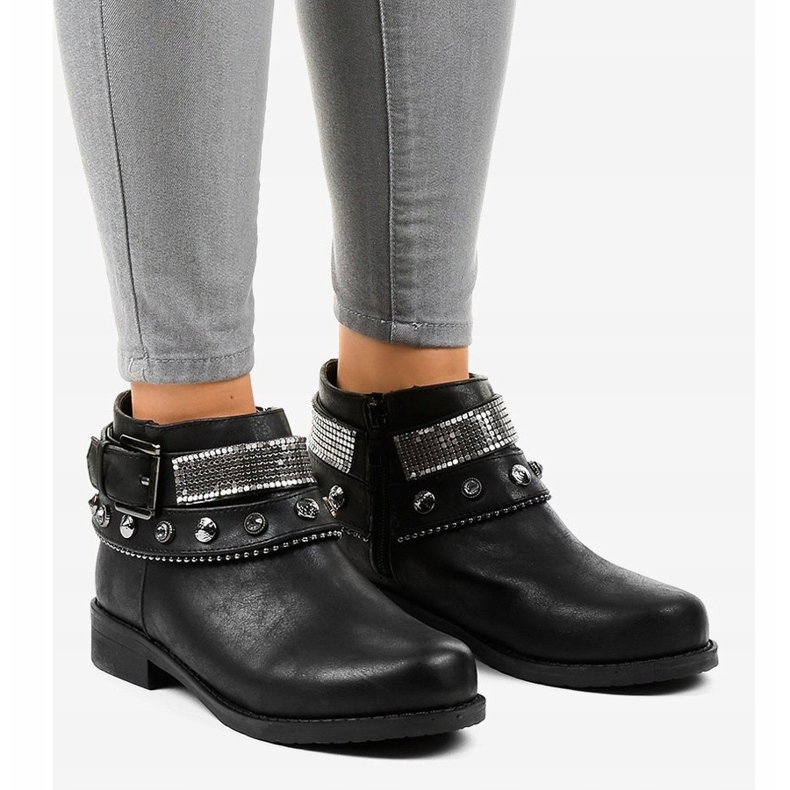 Botas pretas decoradas com zíper LL178 preto 1