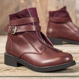 SHELOVET Botas cor de vinho com zíper vermelho 2