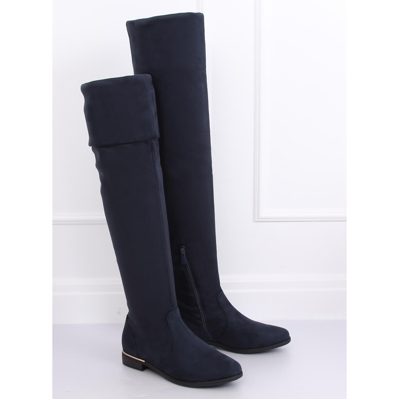 Botas acima do joelho com salto baixo, azul marinho 0-76 Azul azul-marinho 1