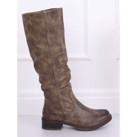 Botas rasas femininas, bege 1084-PG Khaki 1