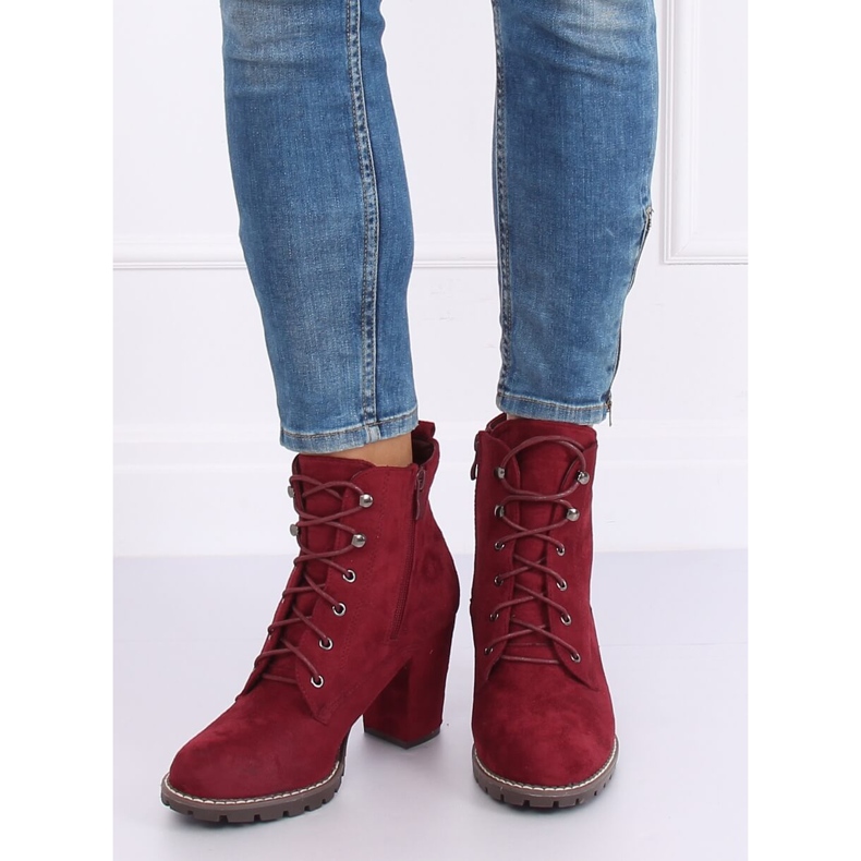 Botas de salto alto com atacadores 7081 Wine vermelho 2