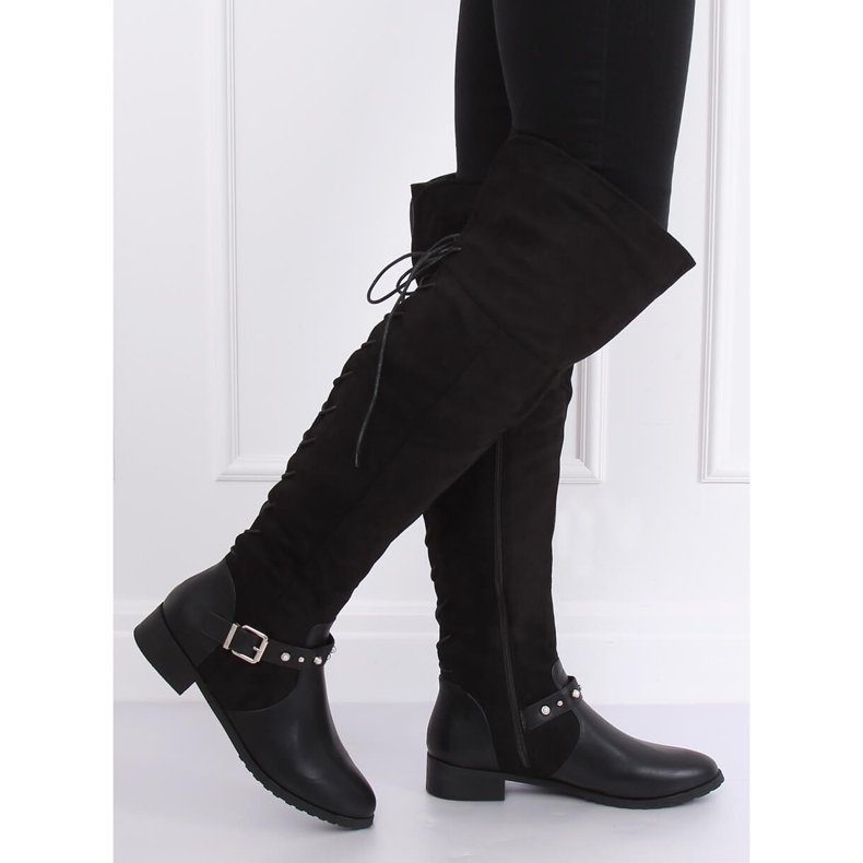 Botas acima do joelho de salto baixo pretas 688-3 pretas preto 2