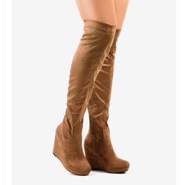 Botas de cunha marrom acima do joelho 6598-1 2