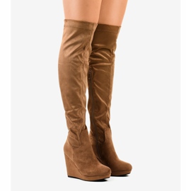 Botas de cunha marrom acima do joelho 6598-1 1