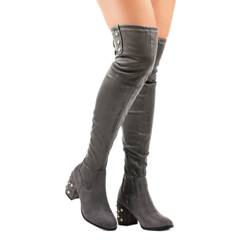 Botas de camurça femininas no poste LB-352 cinza 1
