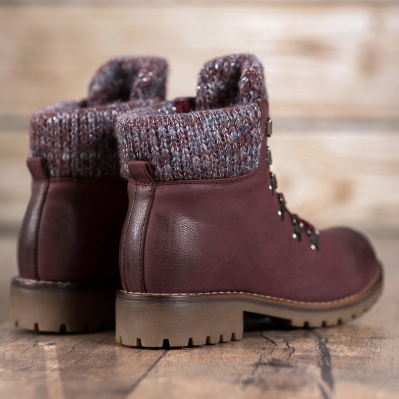 SHELOVET Botas bordô cor de vinho vermelho 1