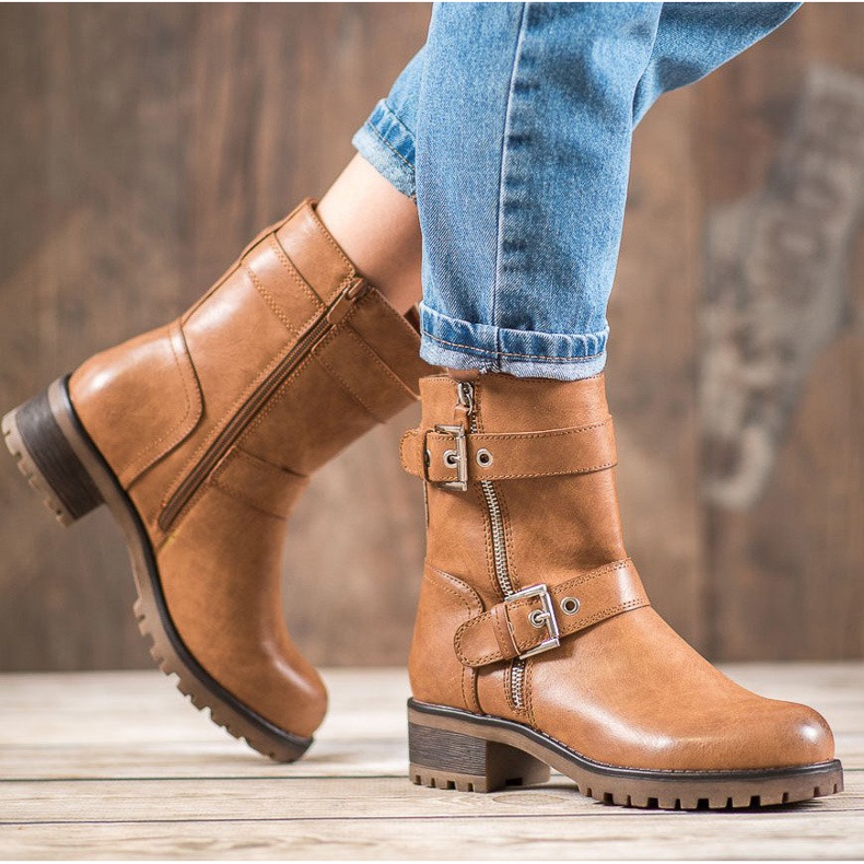 SHELOVET Trabalhadores com zíper ornamentado marrom 1