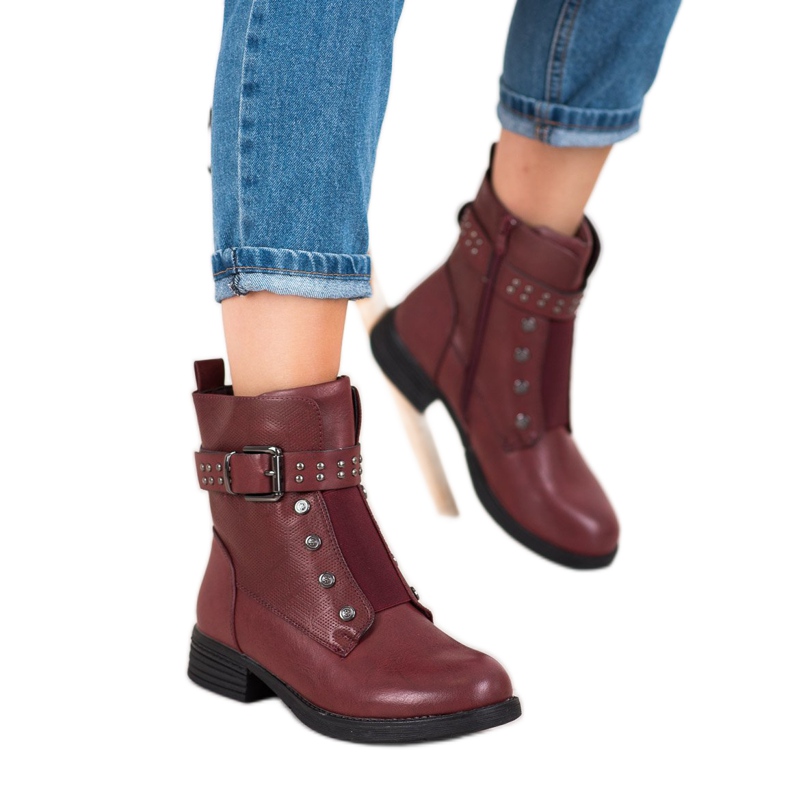 J. Star Botas cor de vinho com elástico vermelho 1