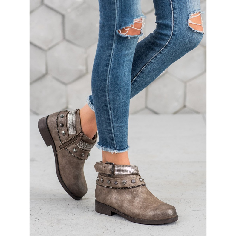 Forever Folie Botas com strass marrom 1