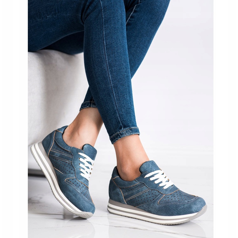 Kylie Calçados esportivos feitos de couro ecológico azul 2