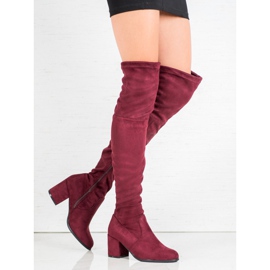 Ideal Shoes Botas de camurça na coxa vermelho 2