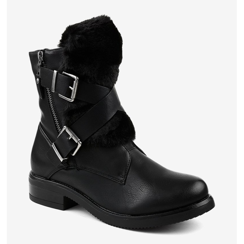 Botas rasas pretas com pele 1061A-PA preto 1