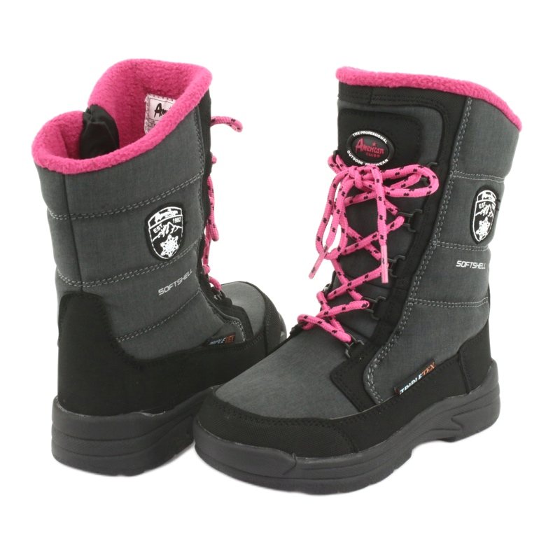 Botas de neve com membrana cinza American club SN13 preto rosa 4