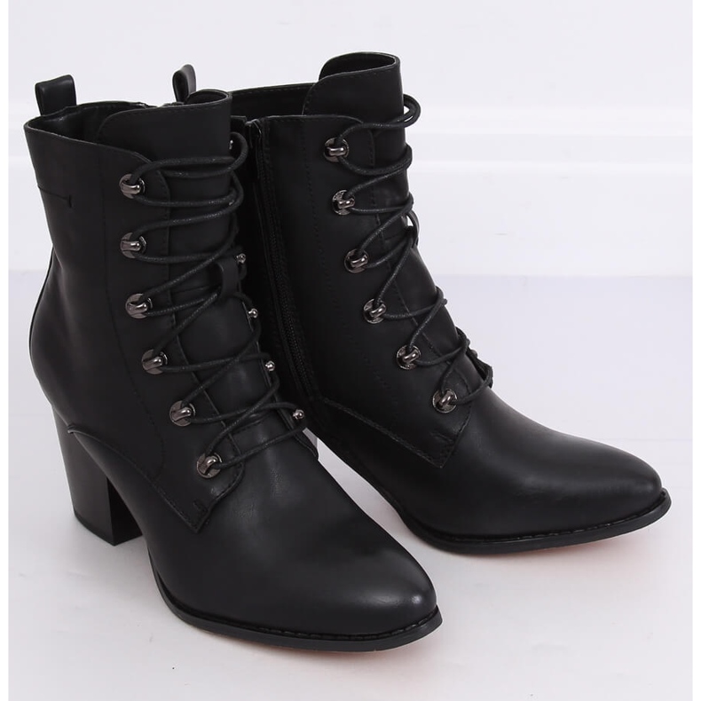 Botas pretas 3698 pretas de salto alto com atacadores preto 2 Botas pretas 3698 pretas de salto alto com atacadores preto 2