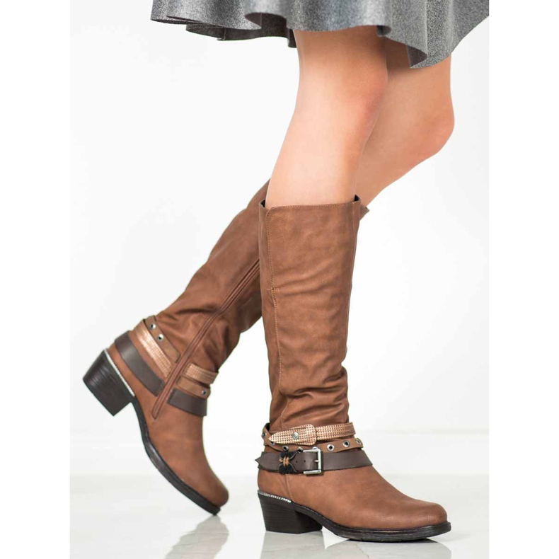 SHELOVET Botas marrons com enfeites castanho 2 SHELOVET Botas marrons com enfeites castanho 2