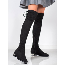 Bestelle Botas de cano alto com salto decorativo preto 1
