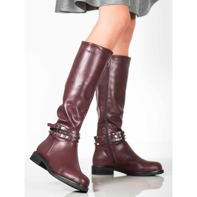 SHELOVET Botas marrons com zircônia cúbica vermelho 1