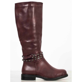 SHELOVET Botas marrons com zircônia cúbica vermelho 2