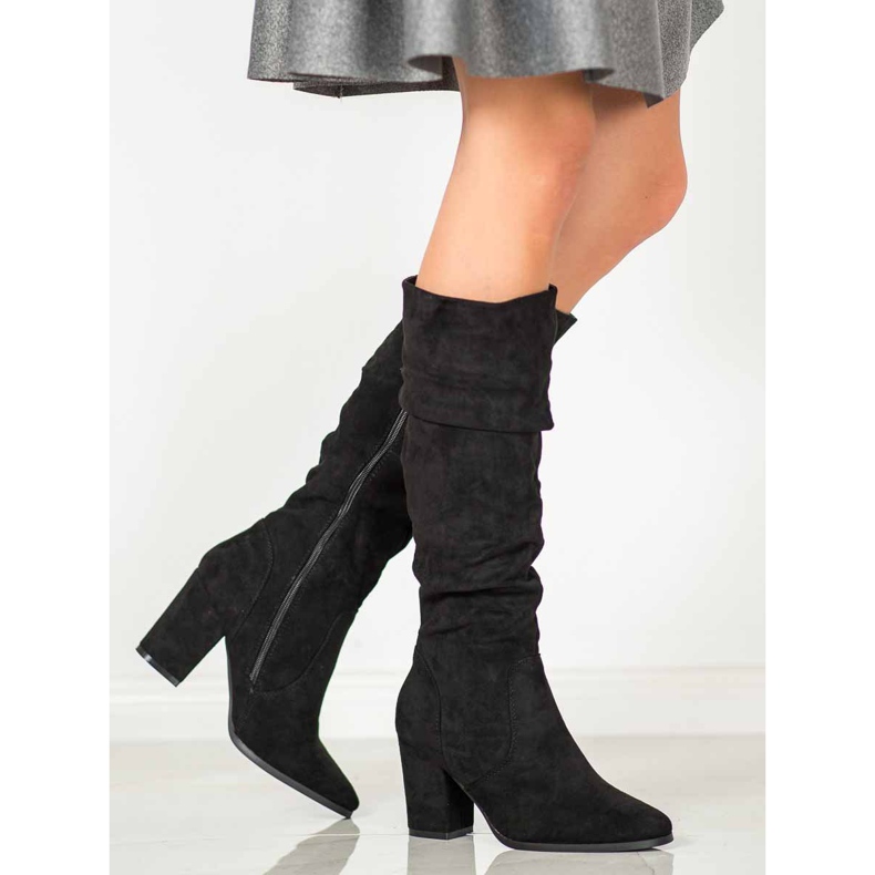 SHELOVET Botas de camurça de salto alto preto 1