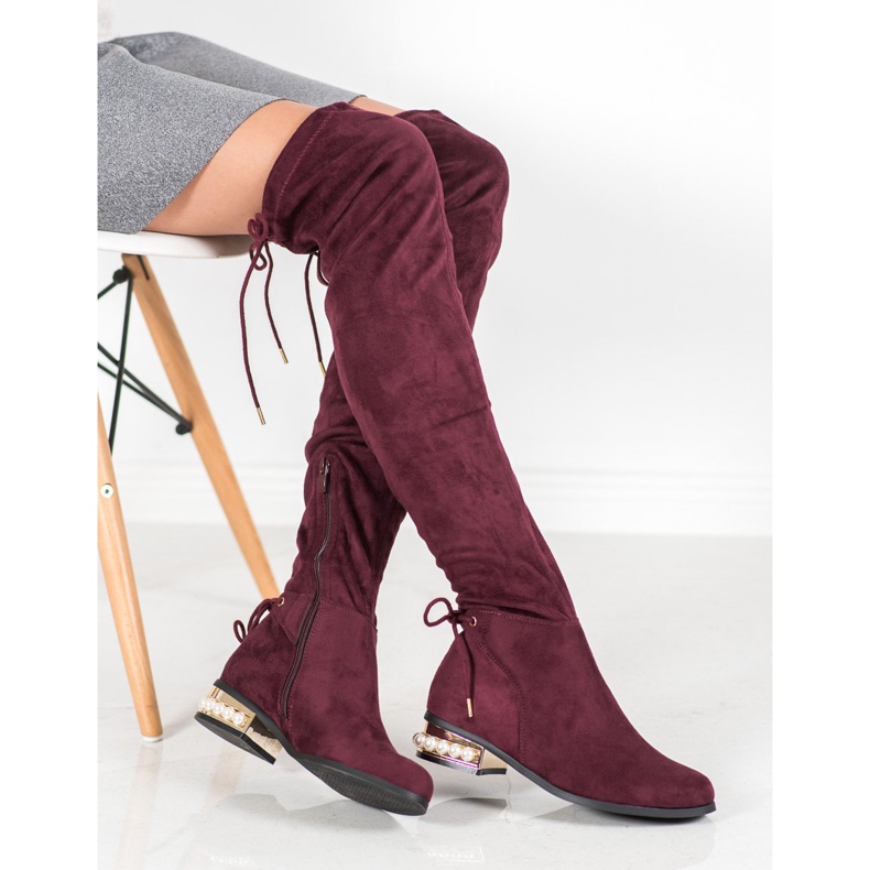 Cm Paris Botas de cano alto com salto decorativo vermelho 1