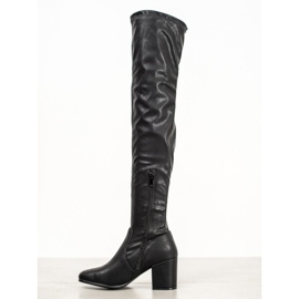 SHELOVET Botas acima do joelho feitas de couro ecológico preto 1