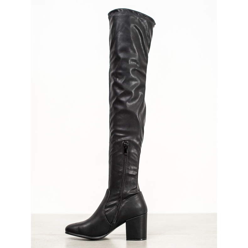 SHELOVET Botas acima do joelho feitas de couro ecológico preto 1