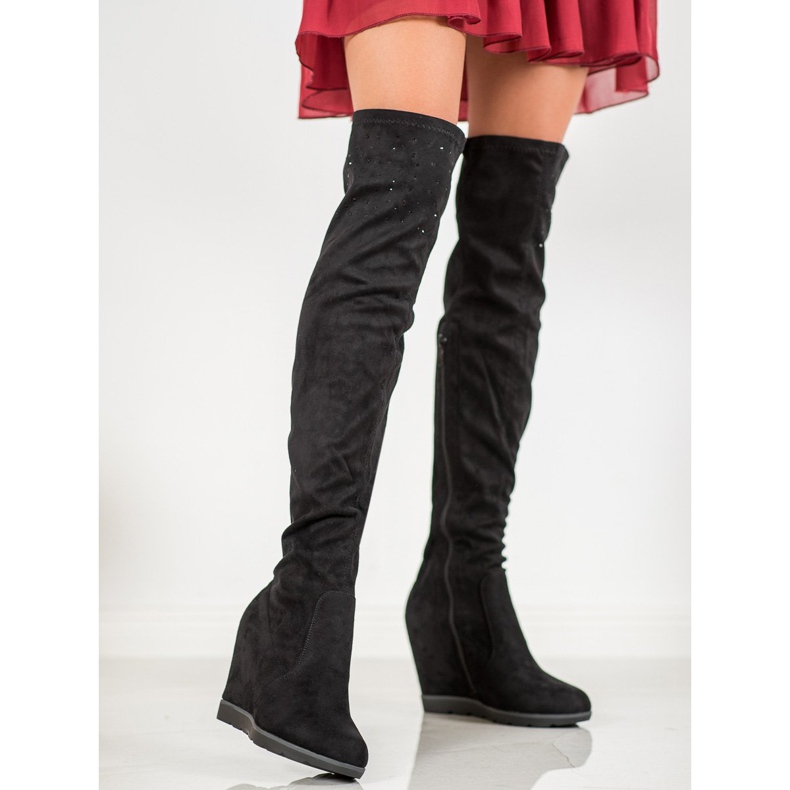 SHELOVET Botas de cunha com cristais preto 1
