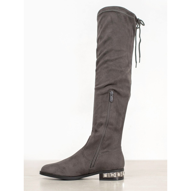 Bestelle Botas de cano alto com salto decorativo cinza 2