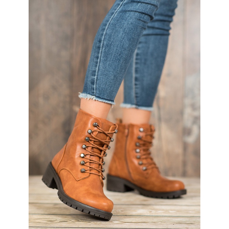 Kayla Trabalhadores de rocha com couro ecológico marrom 2