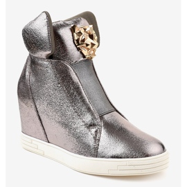 Tênis prateado no jaguar KLS-105-4 salto em cunha cinza 1