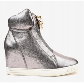 Tênis prateado no jaguar KLS-105-4 salto em cunha cinza 2