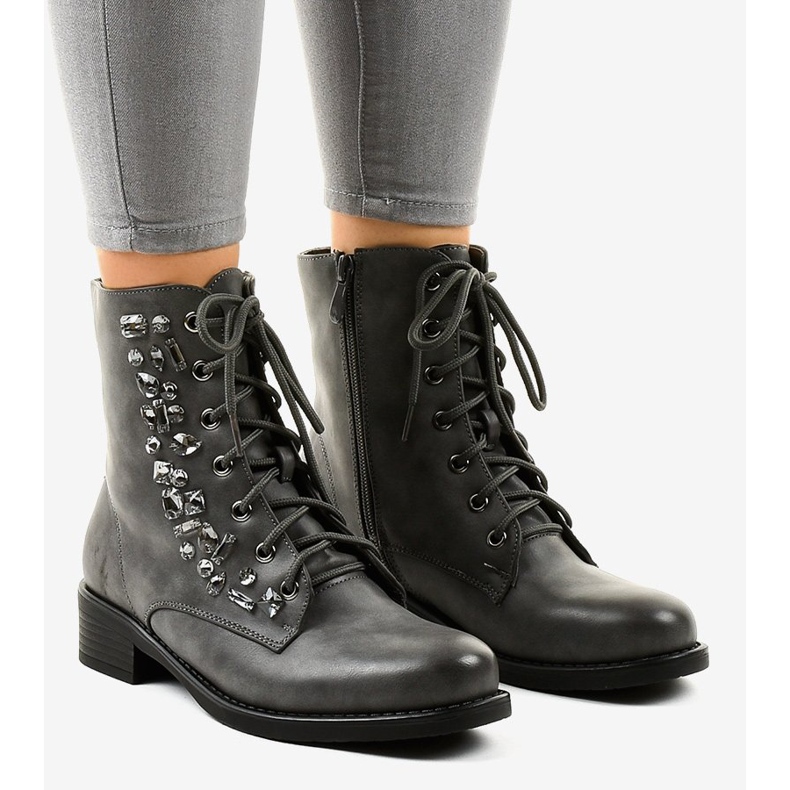 Botins achatados cinzentos com pedras 0-268 cinza 1 Botins achatados cinzentos com pedras 0-268 cinza 1