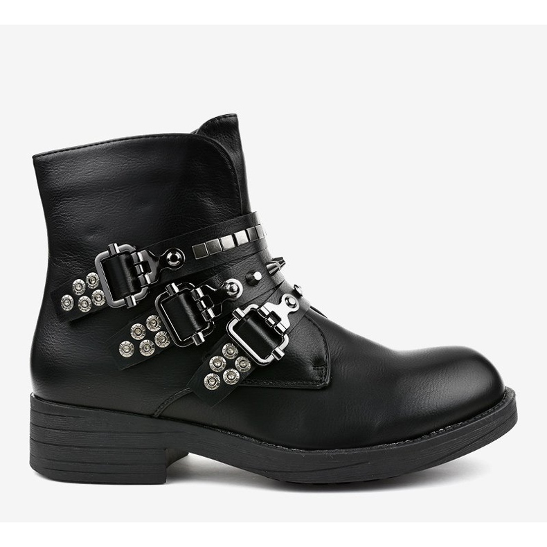 Botas rasas pretas com fivelas Y225 preto 2