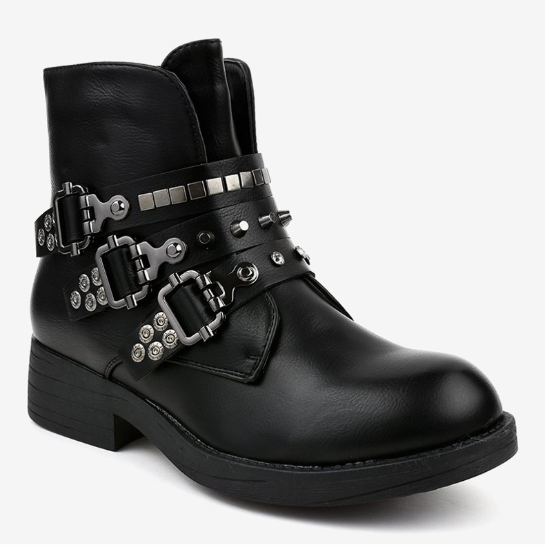 Botas rasas pretas com fivelas Y225 preto 1