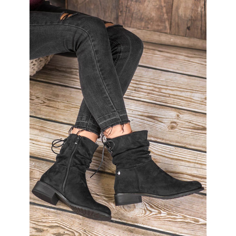 Flyfor Botas de camurça com salto plano preto 1 Flyfor Botas de camurça com salto plano preto 1