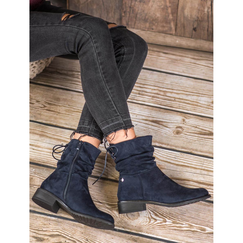 Flyfor Botas de camurça com salto plano azul 1 Flyfor Botas de camurça com salto plano azul 1