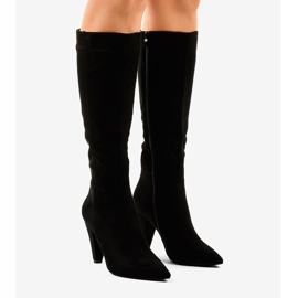 Botas femininas de camurça preta no poste 8677 preto 1