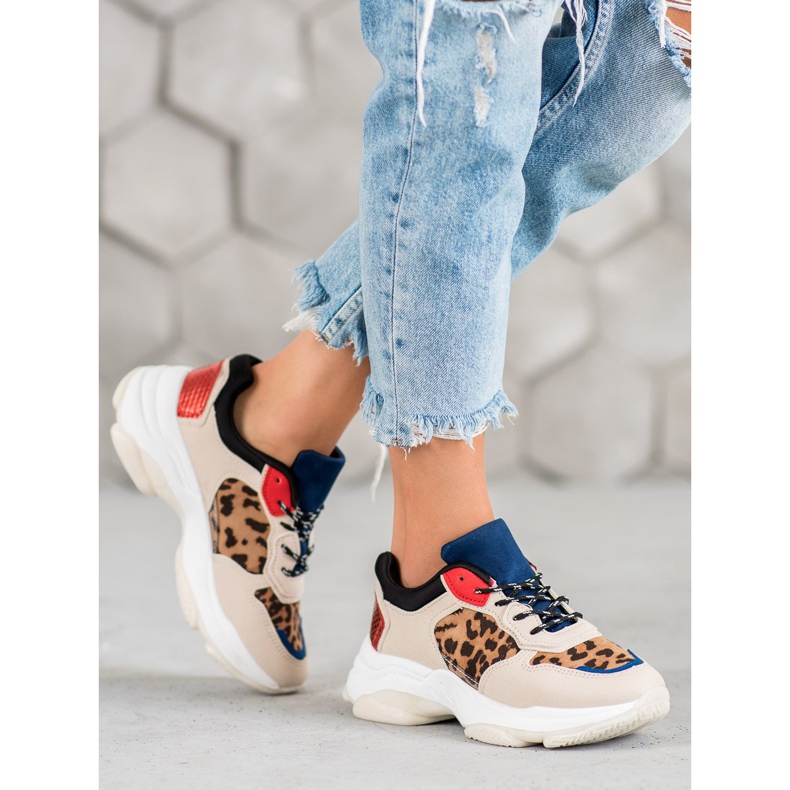SHELOVET Tênis com estampa de leopardo da moda marrom multicolorido 2