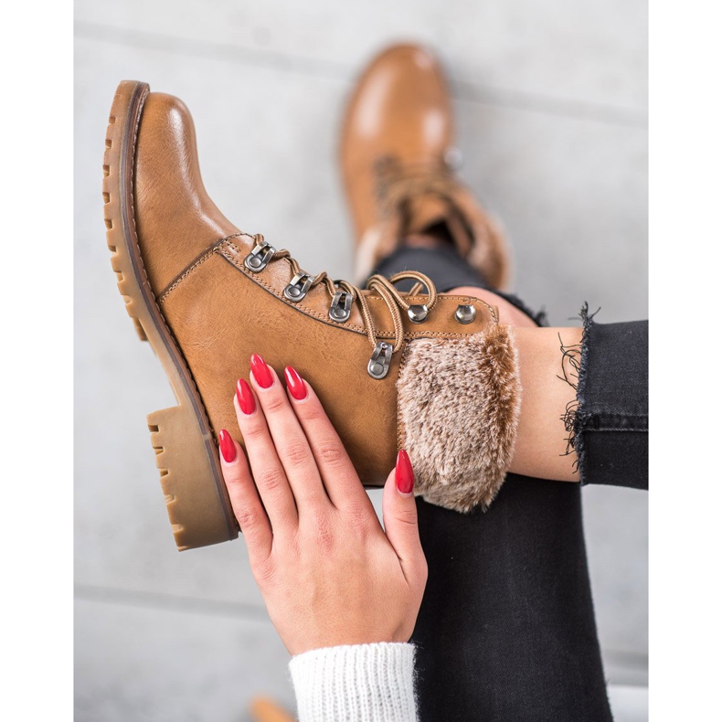 SHELOVET Caçadores amarrados com pele marrom 2