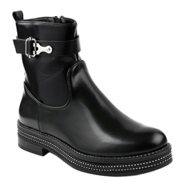 Botas rasas pretas com diamantes C-68 preto 1 Botas rasas pretas com diamantes C-68 preto 1