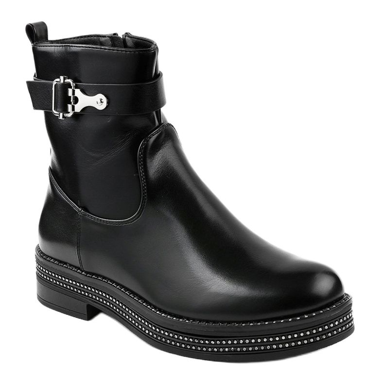 Botas rasas pretas com diamantes C-68 preto 1 Botas rasas pretas com diamantes C-68 preto 1