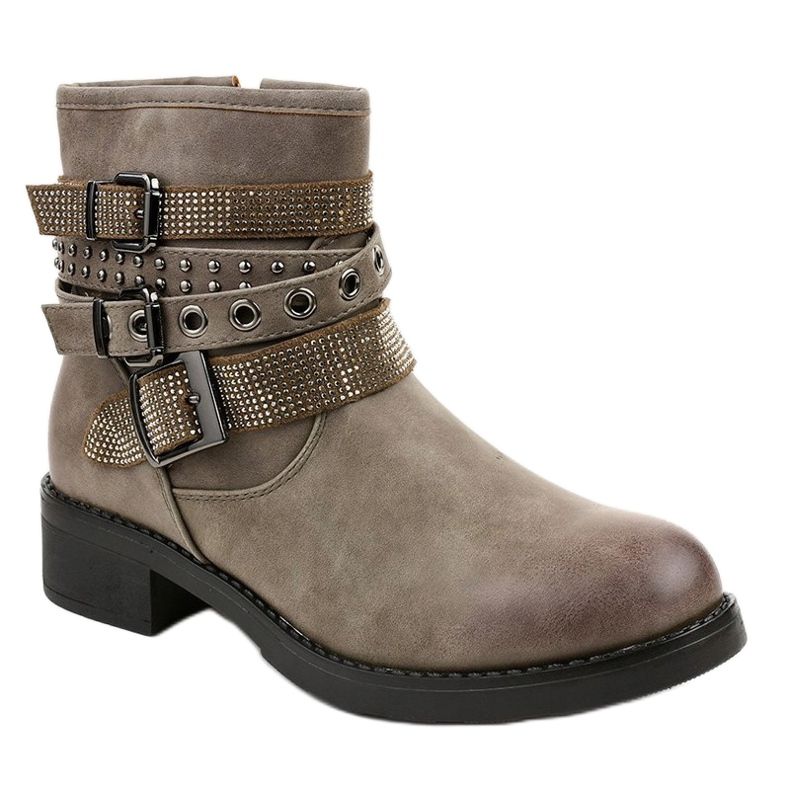 Botas cáqui de salto baixo com fivela 7365-PA verde 1