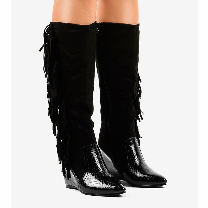 Botas femininas de camurça com cunha T81 preto 1