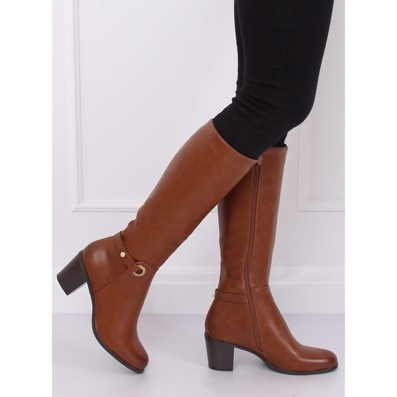 Botas clássicas de salto alto camelo BM-9090 Camel marrom 2