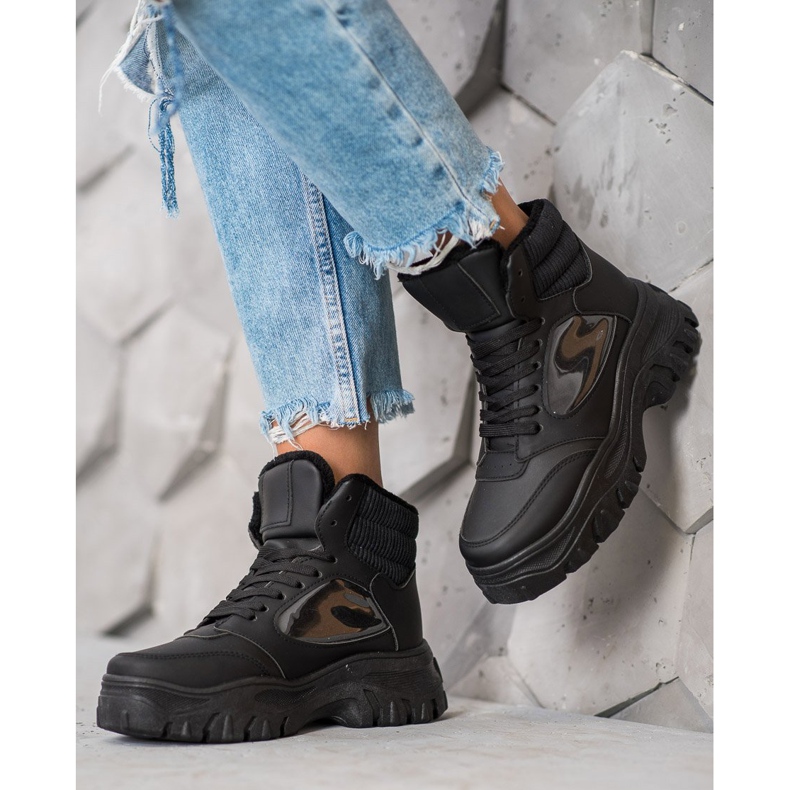 SHELOVET Botas de amarrar da moda preto 2