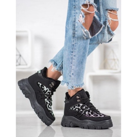 SHELOVET Tênis com estampa de leopardo preto 1