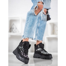 SHELOVET Tênis com estampa de leopardo preto 2